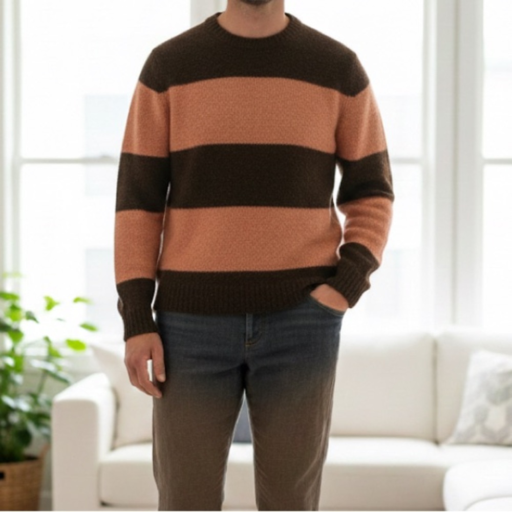 Scotch & Soda Brown and Orange Striped Wool-blend Fuzzy Sweater  - Size S